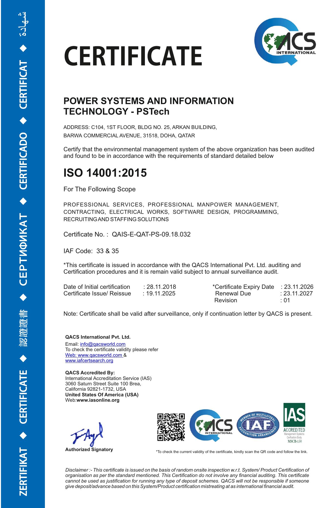 ISO 14001 certificate