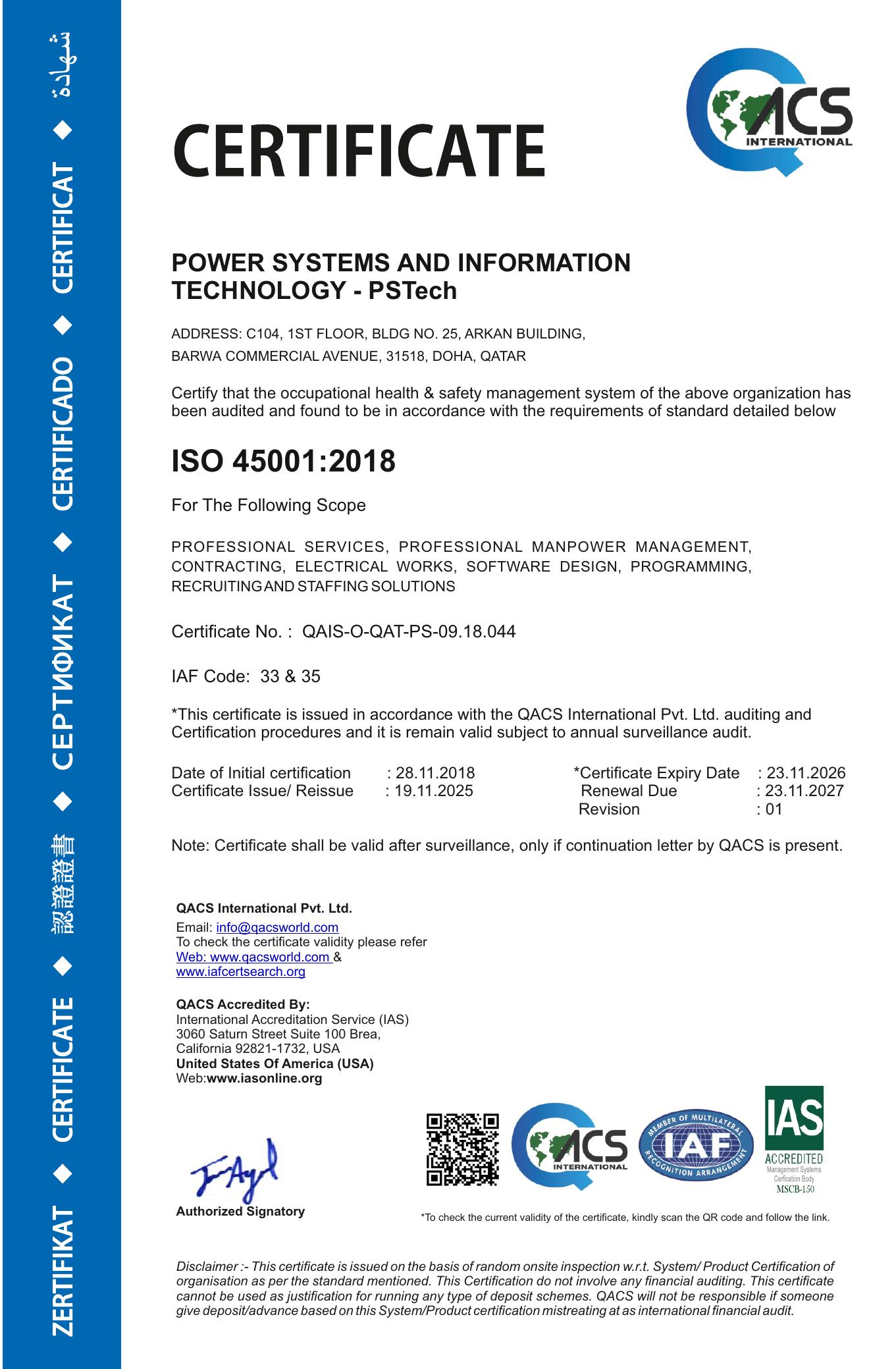 ISO 45001 certificate