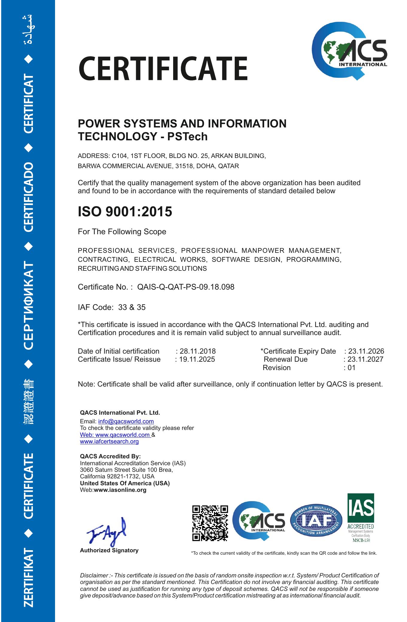 ISO 9001 certificate